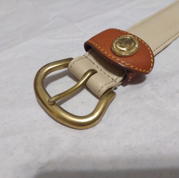 Dooney & Bourke Ladies Tan Leather Belt M (30-32) Brass Duck Logo USA - Picture 7 of 11